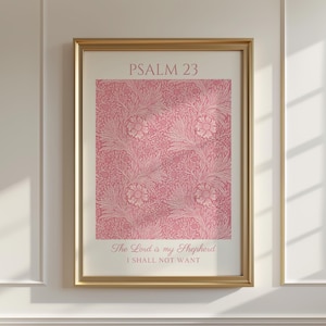 Psaume 23, Le Seigneur est mon berger, affiche de verset de la Bible Girly rose, impression d'Art mural verset de la Bible William Morris, téléchargement numérique