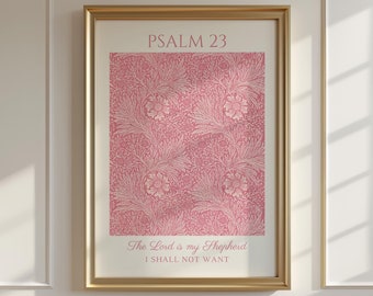 Salmo 23, stampa murale rosa, Il Signore è il mio pastore, poster con versetto biblico per ragazze, stampa del versetto biblico di William Morris, download digitale