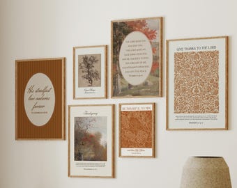 Christian Fall Wall Art Set of 6, Vintage Autumn Bible Verse Prints, Digital Download