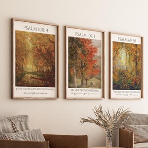 Estampes vintage chrétiennes d'automne, lot de 3 arbres d'automne paysage, versets bibliques psaumes, décoration botanique d'automne en téléchargement numérique