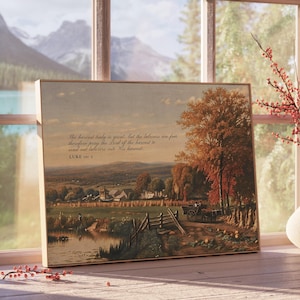 Ernte Christian Druck, Herbst Vintage Herbst Landschaft Poster, Luke 10: 2 Die Ernte ist wirklich groß, christliche Wandkunst digitaler Download