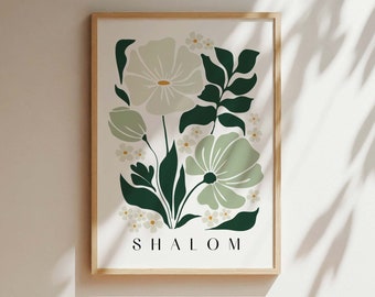 Shalom Print Digital Download, Shalom Poster, Retro Wall Decor Modern Jewish Wall Decor Green