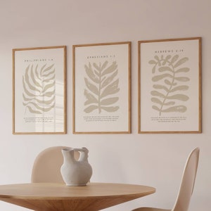 Minimal Christian Wall Art Beige Aesthetic Scripture Prints, Set of 3, Neutral Botanical Decor Modern Bible Verse Art Digital Downloads