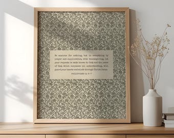 Christian Wall Art Philippians 4:6-7, Vintage Pattern Bible Verse Print (Digital Download)