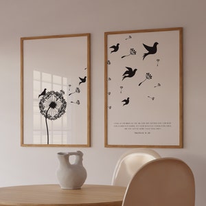Moderne christliche Wandkunst 2er-Set, christliche abstrakte Kunst, schwarz, Matthäus 6:26 Look at the Birds, digitaler Download
