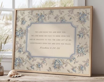 Vintage Floral Bible Verse Print, The Lord Bless You Numbers 6:24-26, Girls Nursery Decor (Digital Download)