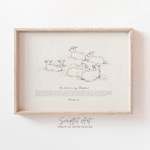 Vintage Sheep Print, Psalm 23, The Lord is my Shepherd, Neutral Nursery Decor, Christian Wall Art Printable digital download