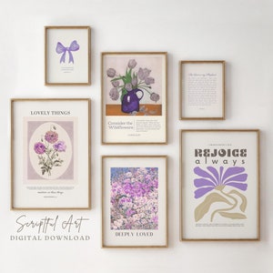 Modern Christian Wall Art Purple Bible Art Bundle Set of 6 Colorful Trendy Scripture Posters DIGITAL PRINTS