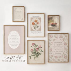 Pink Christian Nursery Decor Printable Vintage Floral Posters Set of 6 Cottagecore Gallery Girls Bible Verse Prints Digital Download