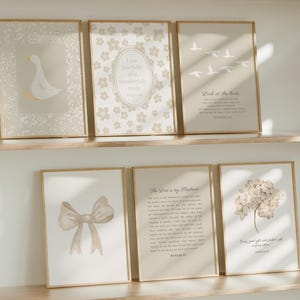 Beige Christian Nursery Gallery, Girls Room Decor Set of 6, Neutral Aesthetic Scripture Posters Digital Download