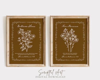 Modern Christian Wall Art Set of 2 - Lamentations 3:33-23 Digital Download