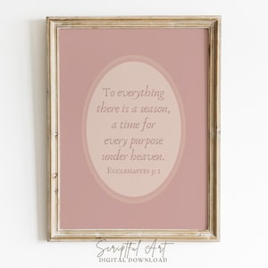 Christian Wall Art Blush Pink Cottagecore Bible Verse Print, Subtle Nursery Decor, Girls Scripture poster Ecclesiastes 3:11 Digital Download