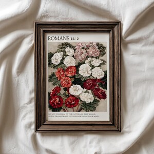 Christian Wall Art Vintage Floral Bible Verse Print, Romans 12:2 (Digital Download)