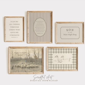 Juego de 5 impresiones bíblicas para habitación de niños, arte cristiano neutro para pared de guardería, Salmo 23, Filipenses 4:13, La bendición del Señor, descarga digital
