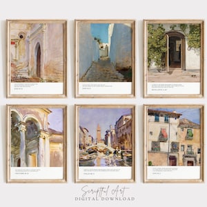 Arte mural cristiano italiano, juego de 6, impresiones de versículos bíblicos antiguos, carteles de las Escrituras mediterráneas, descarga digital de decoración cristiana para el hogar