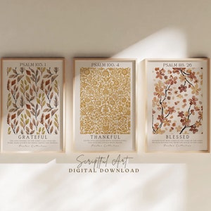 Christliche Wandkunst 3er-Set Vintage Psalmen Drucke, Thanksgiving-Wanddekoration, botanische Bibel-Vers-Wandkunst digitaler Download