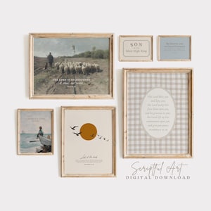 Christian Boys Nursery Wall Art Vintage Bible Verse Prints Set of 6, Digital Download