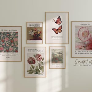 Christian Floral Wall Art Scripture Gallery Girls Bible Verse Prints Set of 6 (Digital Download)