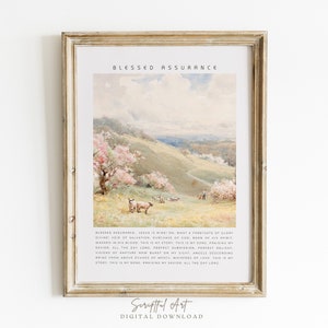 Christian Hymn, Blessed Assurance, Christian Wall Art, Vintage Sheep Landscape Printable Watercolor Poster, Digital Prints