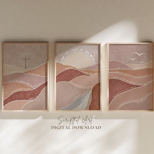 Christian Wall Art Modern Set of 3, Printable Boho Landscape Posters, Triptych Wall Decor, Jesus Quotes, Gospel Posters, Digital Download