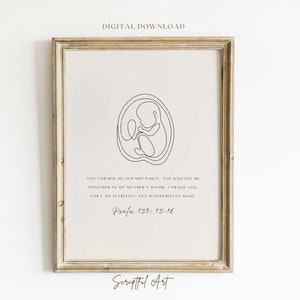 Póster de ecografía para bebé, arte cristiano para bebés, arte lineal para bebés, impresión de ecografía, Salmo 139, formaste mis entrañas, regalo para baby shower, arte bíblico