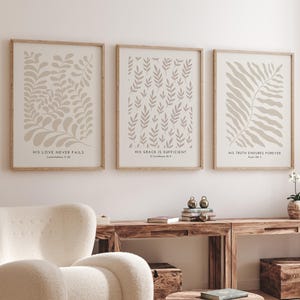 Christian Wall Art Neutral, Set of 3 Beige Christian Posters Aesthetic Bible Verse Wall Art Printables Digital Prints