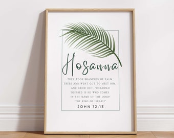 Hosanna In The Highest, Christian Wall Art Print, Easter Palm Leaf, Sage Green, Holy Week Scripture, Bible Verse, Blessed Is He