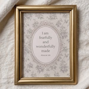 Vintage Taupe Floral Print, Psalm 139, Fearfully and Wonderfully Made, Digital Download