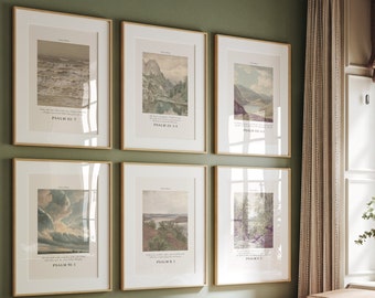 Vintage Christian Wall Art, Psalms Collection Scripture Gallery, Landscape Bible Verse Prints, SET OF 6 Digital Download