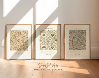 The Lords Blessing, The Lord Bless You and Keep You, Aaronic Priestly Blessing, Christian Vintage Botanical Art, Set of 3, Digital Prints