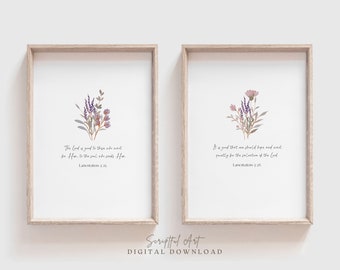 Stampe con versetti biblici del capitolo 3 delle Lamentazioni, decorazioni murali floreali con citazioni bibliche (download digitale)