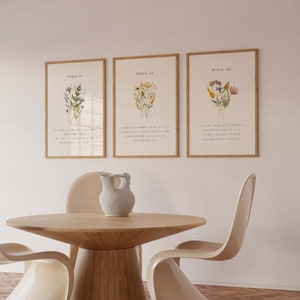 Psalms Floral Wall Art Christian Home Decor SET OF 3 Digital Download