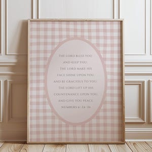 Christian Wall Art roze pastel vintage decor kinderkamer, meisjes bijbelvers kunst aan de muur, The Lord Bless You and Keep You, digitale download
