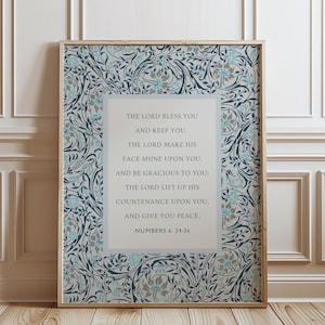 Arte mural cristiano azul, El Señor te bendiga y te guarde, Bendición sacerdotal aarónica Números 6: 24-26, El signo de la bendición, Impresión digital