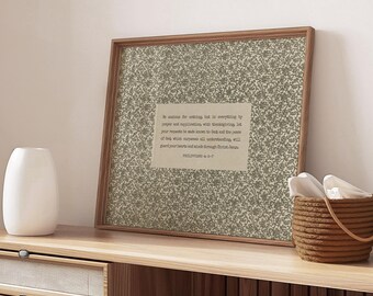 Philippians 4:6-7, Vintage Bible Verse Wall Art Print, Sage Cottagecore Decor (Digital Download)