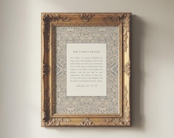 家の祝福 キリスト教の壁掛けアート 主の祈り 天におられる私たちの父よ、植物の聖句プリント デジタルダウンロード