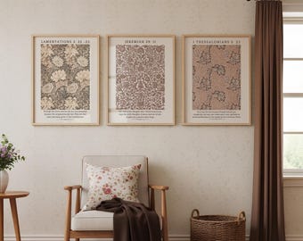 Botanical Scripture Prints Neutral Floral Bible Verse Set of 3 (Digital Download)