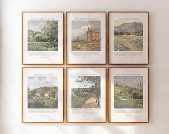 Gods Names Christian Wall Art Vintage Landscape Posters Set of 6, Nature Scenes Scripture Printables DIGITAL PRINT