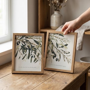 Vintage Botanical Bible Verse Prints Set of 2, I am like a Green Olive Tree, Psalm 52:8, Digital Download