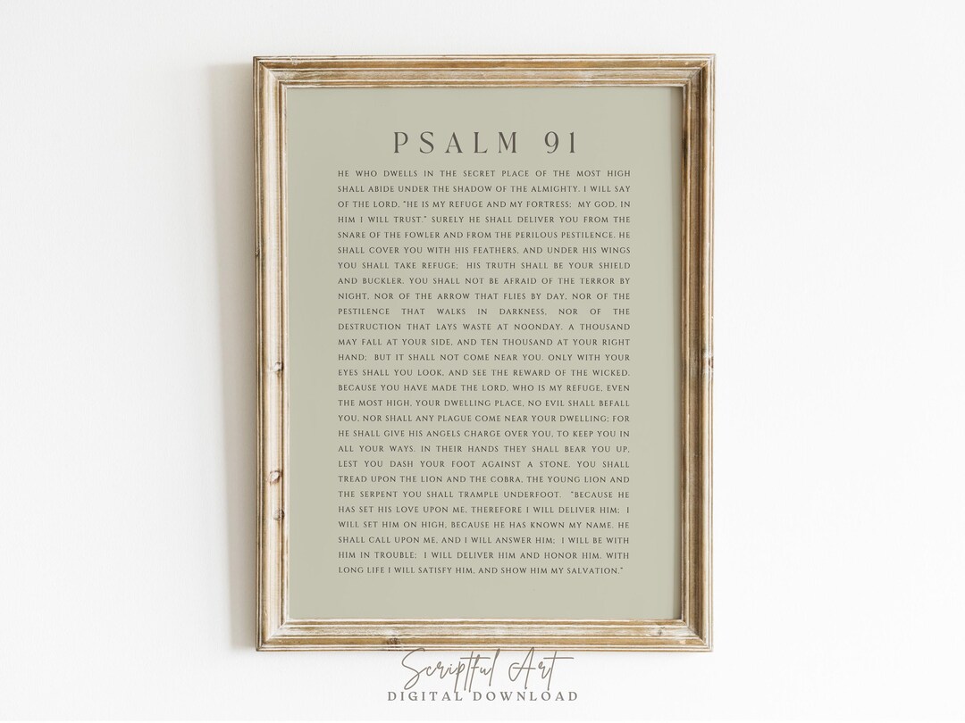 Psalm 91 Minimalist Christian Wall Art Sage Green Modern Bible Verse ...