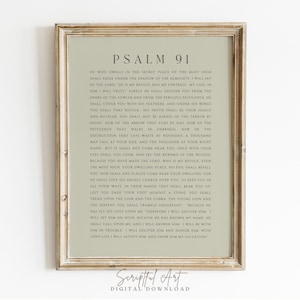 Psalm 91, Christian Wall Art, Sage Green Bible Verse Print, Modern Scripture Poster, Bible Quote, Christian Home Decor Digital Download