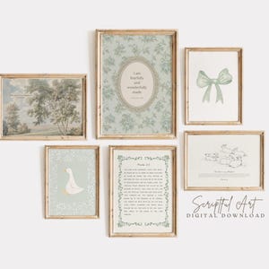 Sage Green Christian Gallery Vintage Floral Girls Nursery Decor Set of 6 Cottagecore Bible Verse Wall Art Digital Download