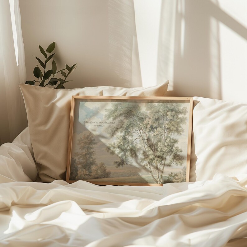 Psalm 23 the Lord is My Shepherd, Christian Vintage Landscape Tree