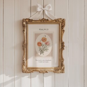 Christliche Wandkunst, Psalm 23, Der Herr ist mein Hirte, rosa Vintage Blumenkinderzimmer Dekor, Cottagecore Mädchenzimmer Poster Digitaler Download