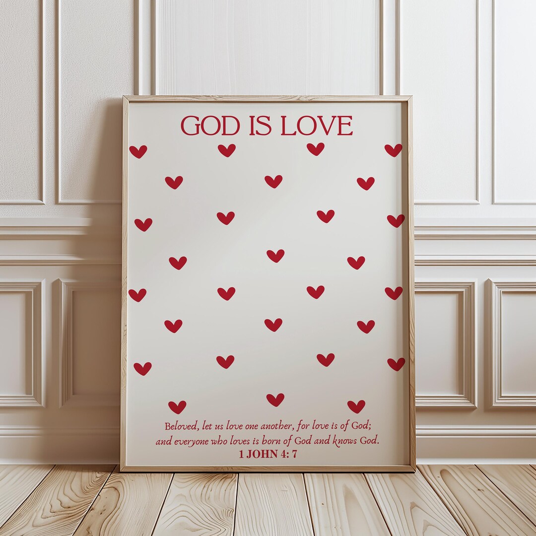 Bible Verse Wall Art Red Hearts, God is Love Scripture Christian Wall ...