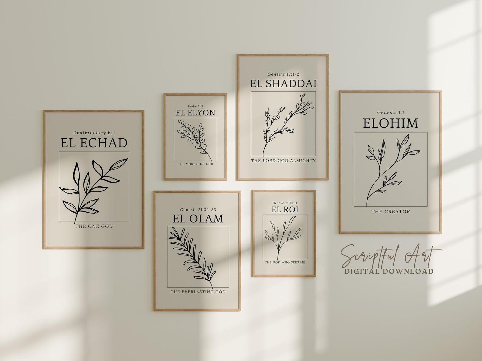 Hebrew Names of God Wall Art Beige Botanical Gallery SET OF 6 (digital ...