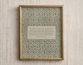 Christian Wall Art Philippians 4:6-7, Vintage Pattern Bible Verse Print (Digital Download)