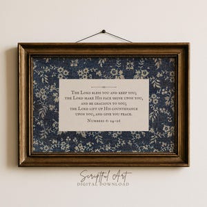 The Lord Bless You Numbers 6:24-26, Blue Vintage Bible Verse Print  (Digital Download)