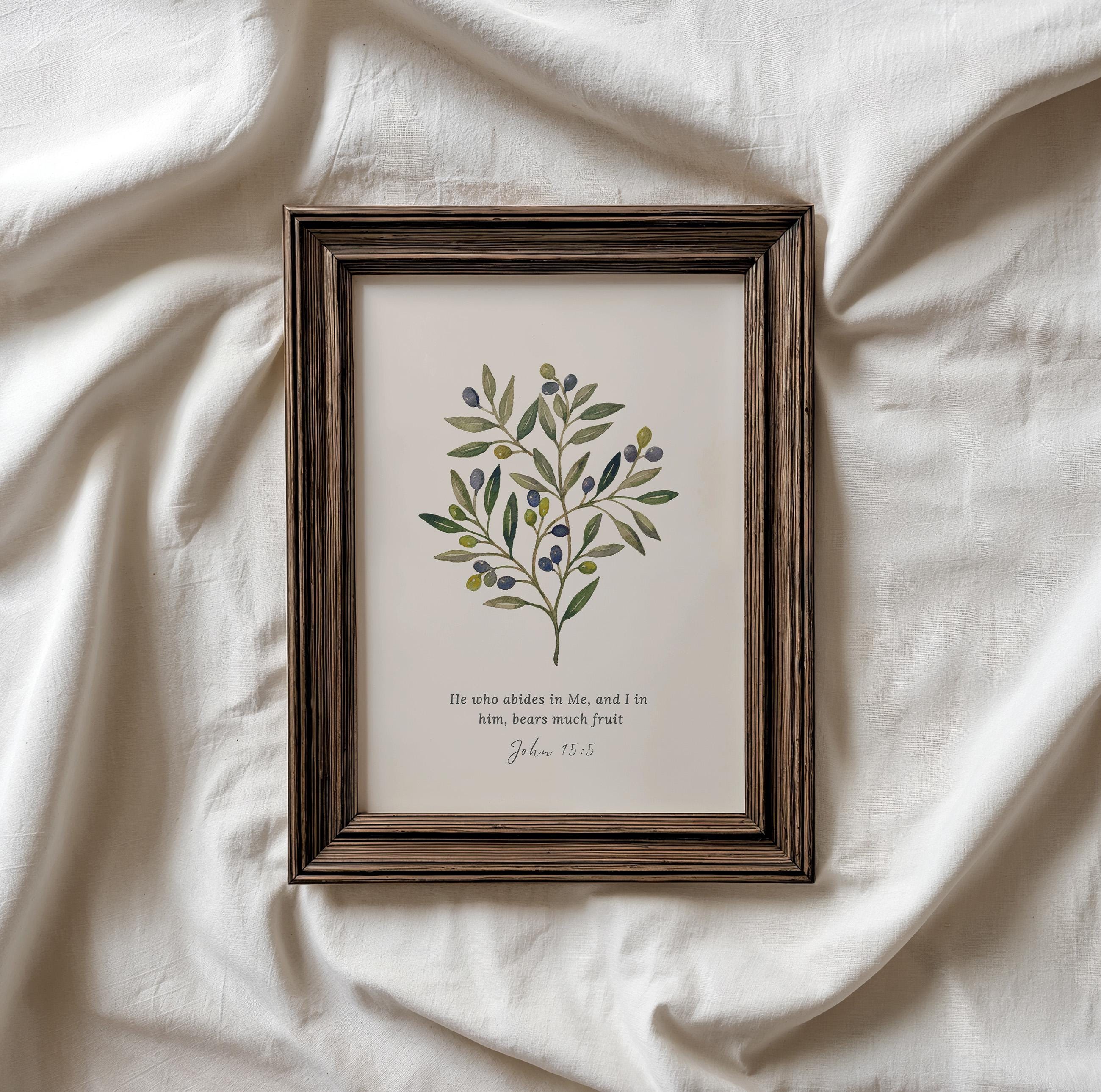 Christian Wall Art Olive Branch Bible Verse Print, John 15:5 Abide Christian Wall Art Olive Branch Bible Verse Print, John 15:5 Abide