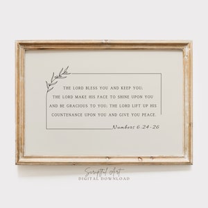 Benediction Print, Numbers 6:24-26 The Lord Bless You and Keep You, Lords Blessing, Bible verse wall art, Neutral Scripture Digital Download